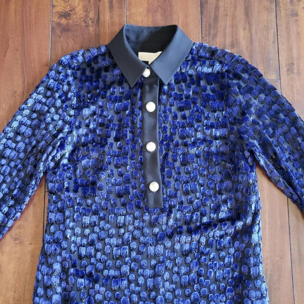 Michael Kors Womens Jaquard Silk Blend Shirt Dress Purple And Black Animal Print - Picture 6 of 16